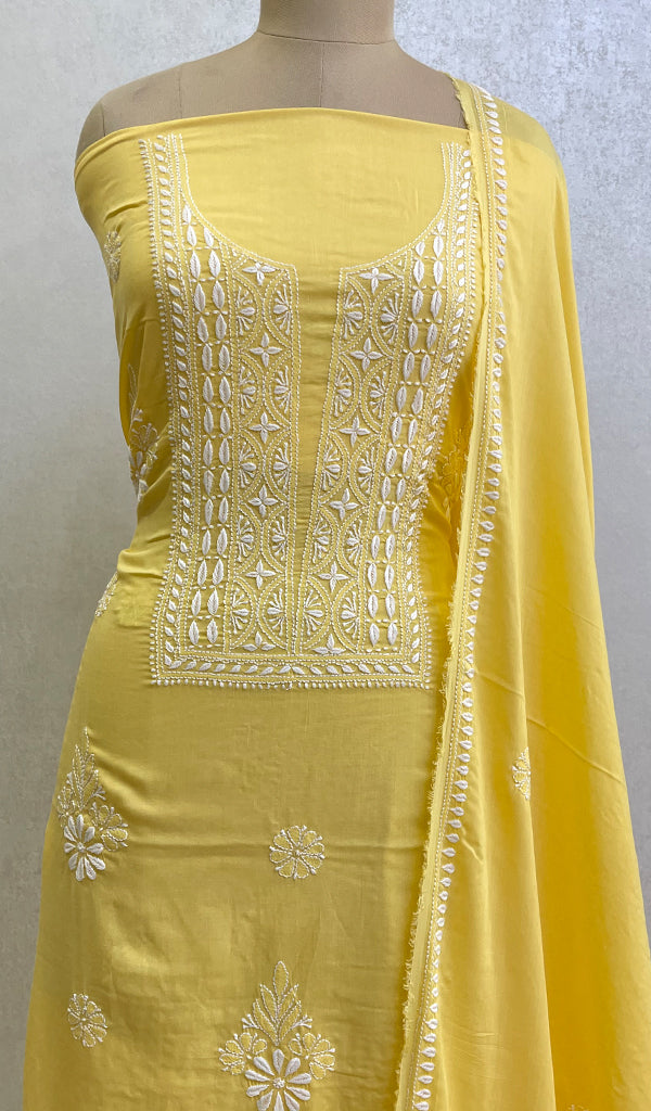 Women's Lakhnavi Handcrafted Modal Cotton Chikankari Kurta Dupatta- HONC0159574