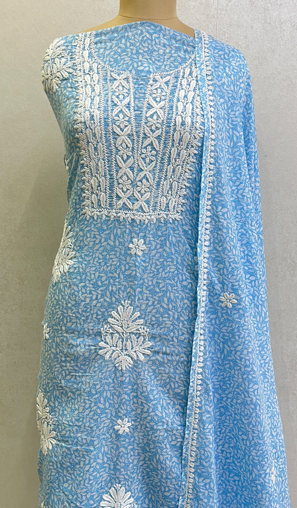 Women's Lakhnavi Handcrafted Mul Cotton Chikankari Kurta And Dupatta Set- HONC0144695