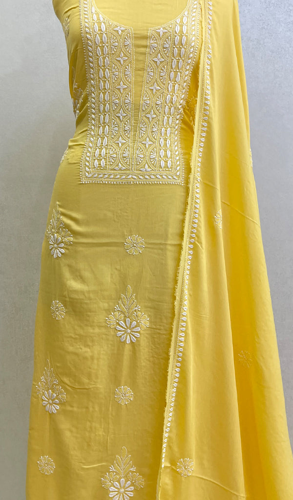 Women's Lakhnavi Handcrafted Modal Cotton Chikankari Kurta Dupatta- HONC0159574