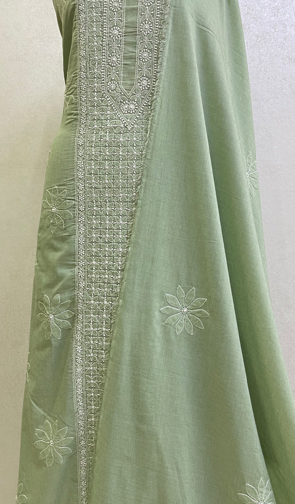 Women's Lakhnavi Handcrafted Cotton Chikankari Kurta And Dupatta Set- HONC0154884