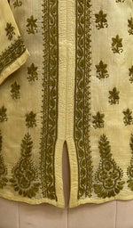 将图像加载到图库查看器中， Women&#39;s Lakhnavi Handcrafted Dark Beige Tussar Silk Chikankari Top - HONC03058