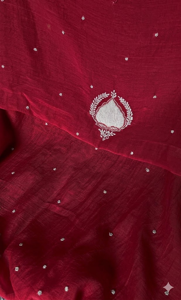 Navedaa Women's Lakhnavi Handcrafted Mul Chanderi UnStitched Kurta And Dupatta Set - HONC0318622