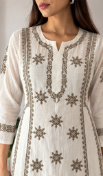 Divya Women's Lucknowi Handcrafted Cotton Chikankari Anarkali Dress - HONC0213345