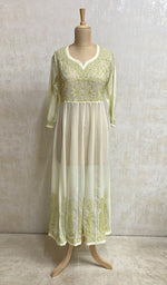 将图像加载到图库查看器中， Humaira Women&#39;s Lakhanvi Handcrafted Faux-Georgette Chikankari Dress - HONC05080
