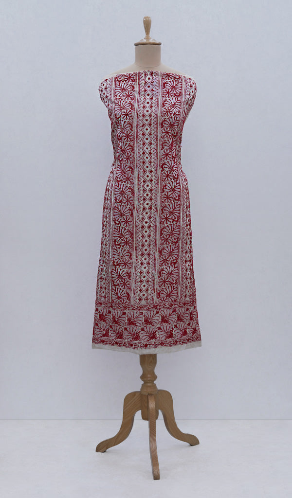 Women's Lakhnavi Handcrafted Silk Chikankari Unstitched Kurti Fabric  - Honc0109221