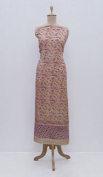Load image into Gallery viewer, Women&#39;s Lakhnavi Handcrafted Tussar Silk Chikankari Unstitched Kurti Fabric - Honc0109225
