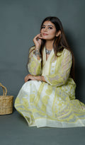 Gul Women's Lakhnavi Handcrafted Organza Chikankari Anarkali Dress- HONC040028
