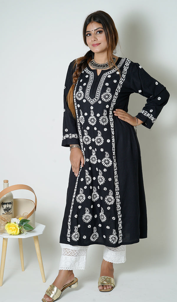 Women's Lucknowi Handcrafted Mul Cotton Chikankari Kurti - HONC0124841