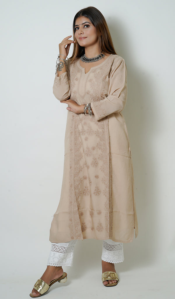 Women's Lucknowi Handcrafted Muslin Chikankari Kurti - HONC0163087
