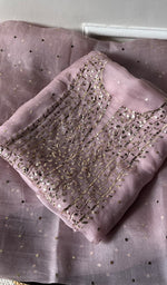 将图像加载到图库查看器中， Marifa Women&#39;s Lakhnavi Handcrafted Pure Organza Chikankari Unstitched Kurta And Dupatta Set- HONC0300624
