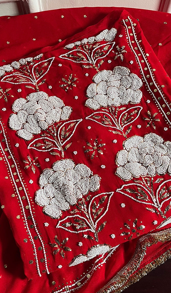 Zubina Women's Lakhnavi Handcrafted Viscose Georgette Chikankari  Unstitched Full Suit Material - HONC0203236