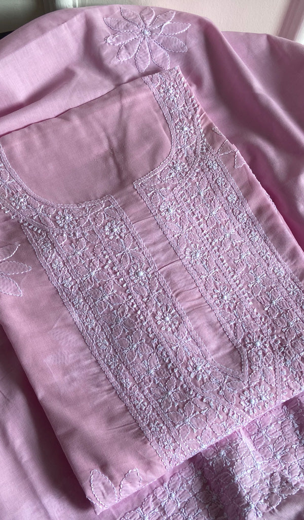 Pink Cotton Chikankari Semi