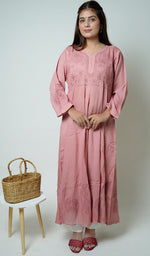 Load image into Gallery viewer, Women&#39;s Lucknowi Handcrafted Muslin Chikankari Anarkali Dress - HONC0142477
