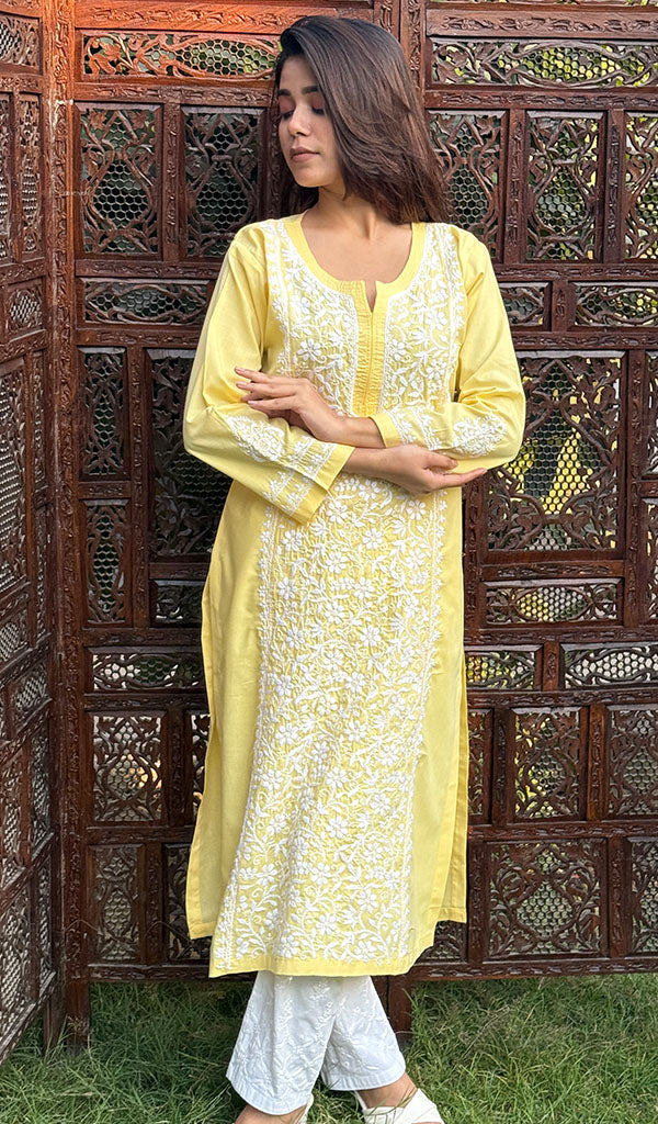 Iqra Women's Lucknowi Handcrafted Cotton Chikankari Kurti - HONC0161245