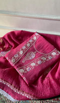 Shank Women's Lakhnavi Handcrafted Mul Chanderi Unstitched Kurta And Dupatta Set- HONC03148002