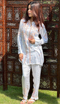 Naheeda Women's Lakhnavi Handcrafted Modal Silk Chikankari Top And Pant Set - HONC0241229