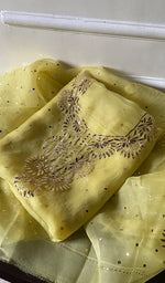 将图像加载到图库查看器中， Marifa Women&#39;s Lakhnavi Handcrafted Pure Organza Chikankari Unstitched Kurta And Dupatta Set- HONC0302688
