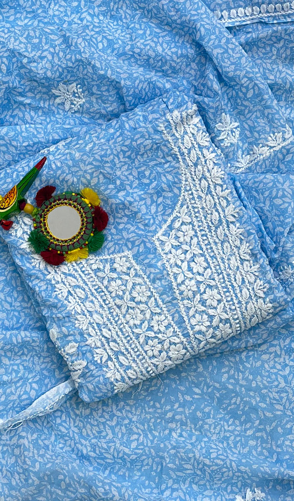 Women's Lakhnavi Handcrafted Mul Cotton Chikankari Kurta And Dupatta Set- HONC0157584