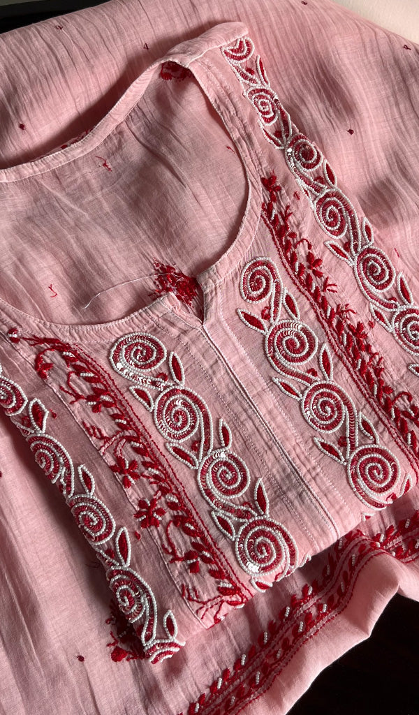 Aaliyah Women's Lakhnavi Handcrafted Mul Chanderi Semi - Stitched Kurta And Dupatta Set - HONC0241754
