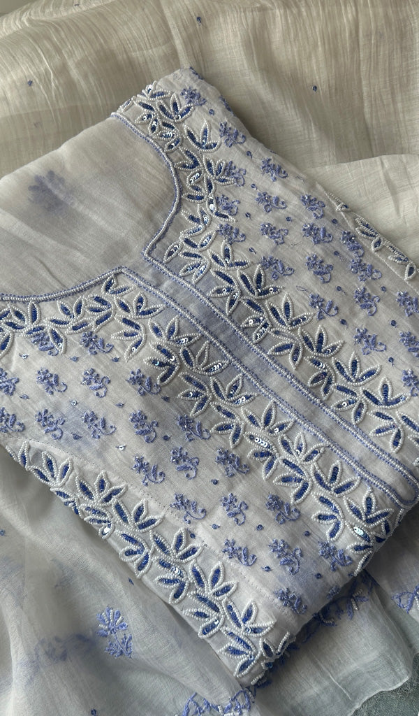 Saziya Women's Lakhnavi Handcrafted Mul Chanderi Semi - Stitched Kurta And Dupatta Set - HONC0237907