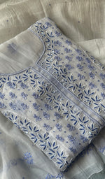 Load image into Gallery viewer, Saziya Women's Lakhnavi Handcrafted Mul Chanderi Semi - Stitched Kurta And Dupatta Set - HONC0237907