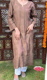 Load image into Gallery viewer, Women&#39;s Lucknowi Handcrafted Muslin Chikankari Kurti - HONC0225704
