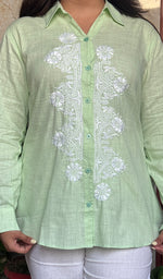 Load image into Gallery viewer, Vaani Women&#39;s Lucknowi Handcrafted Slub Cotton Chikankari Top - HONC0308312

