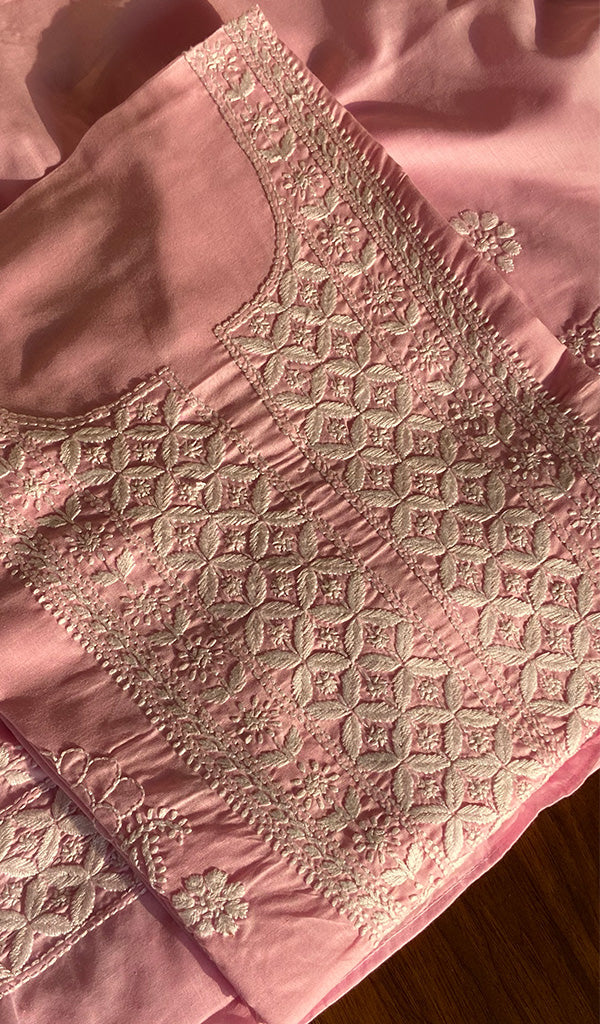 Cotton Pink Women's Lakhnavi Handcrafted Cotton Chikankari Semi