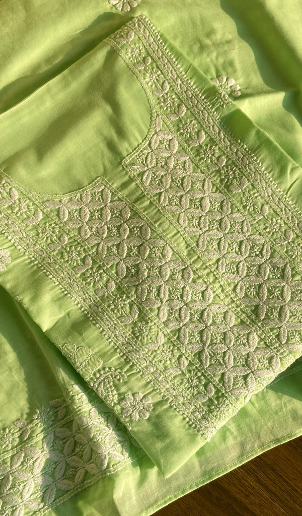 Cotton Green Women's Lakhnavi Handcrafted Cotton Chikankari Semi