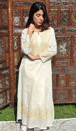 将图像加载到图库查看器中， Women&#39;s Lucknowi Handcrafted Cotton Chikankari Kurti - HONC0219431
