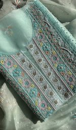 将图像加载到图库查看器中， Women&#39;s Lakhnavi Handcrafted Pure Organza Chikankari Unstitched Kurta And Dupatta Set- HONC0297860
