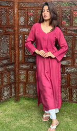 Load image into Gallery viewer, Women&#39;s Lucknowi Handcrafted Modal Cotton Chikankari Kurti - HONC0236887
