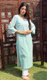 将图像加载到图库查看器中， Farheen Women&#39;s Lucknowi Handcrafted Cotton Chikankari Kurti - HONC0245087
