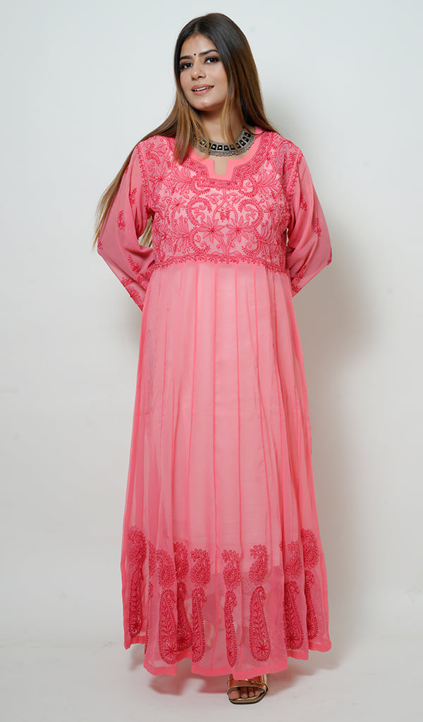 Humaira Women's Lakhanvi Handcrafted Faux-Georgette Chikankari Dress - NC046555