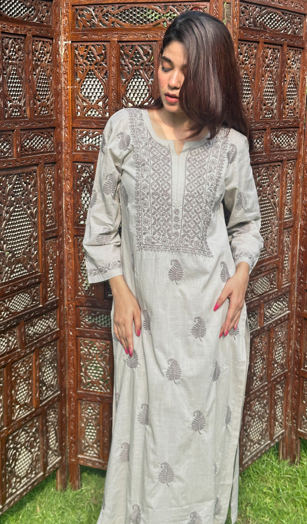 Women's Lucknowi Handcrafted Cotton Chikankari Kurti - HONC0232115