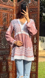 将图像加载到图库查看器中， Alshifa Women&#39;s Lakhnavi Handcrafted Modal Cotton Chikankari Top - HONC0246768
