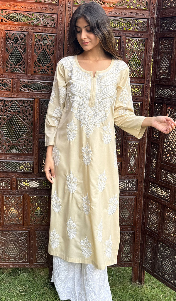 Aarzu Women's Lucknowi Handcrafted Cotton Chikankari Kurti-HONC0138248