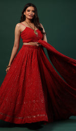 Load image into Gallery viewer, Women&#39;s Lakhnavi Handcrafted Bridal Pure Silk Georgette Chikankari Lehenga Set - HONC0146289