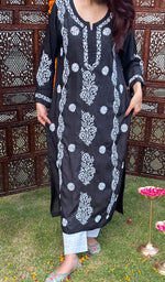 Load image into Gallery viewer, Women&#39;s Lucknowi Handcrafted Modal Cotton Chikankari Kurti - HONC0226945
