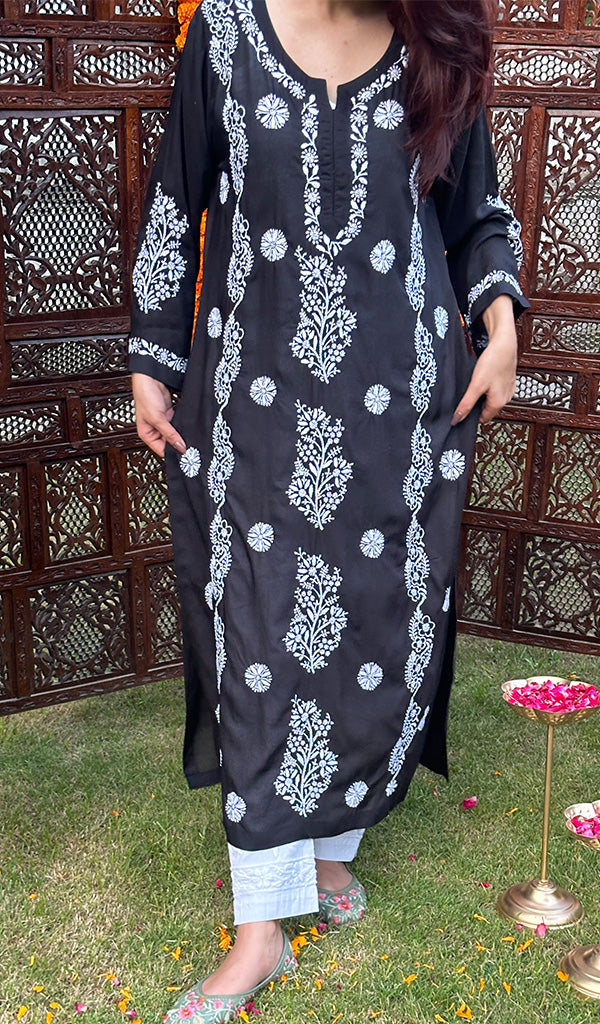 Women's Lucknowi Handcrafted Modal Cotton Chikankari Kurti - HONC0226945