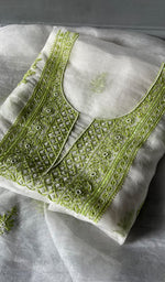 Load image into Gallery viewer, Women&#39;s Lakhnavi Handcrafted Pure Organza Chikankari Unstitched Kurta And Dupatta Set- HONC0310181
