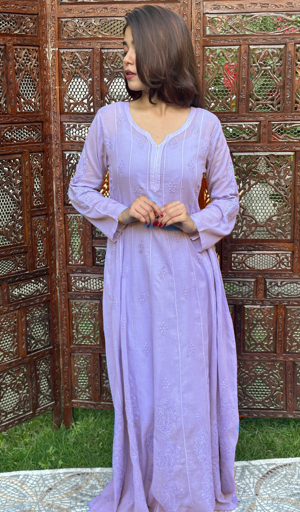 Purple Cotton Chikankari Anarkali Dress