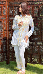 Load image into Gallery viewer, Women&#39;s Lakhnavi Handcrafted Modal Silk Chikankari Top And Pant Set - HONC0244568
