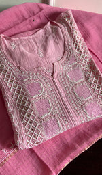 将图像加载到图库查看器中， Women&#39;s Lakhnavi Handcrafted Mul Chanderi Semi - Stitched Kurta And Dupatta Set - HONC0201966
