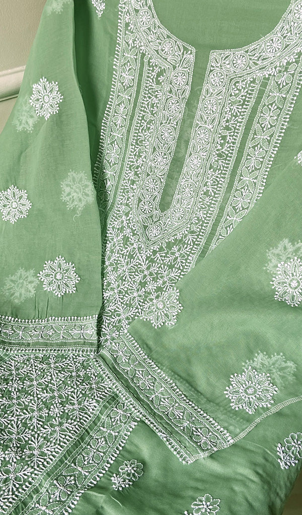 Women's Lakhnavi Handcrafted Cotton Chikankari Semi - Stitched Kurta and dupatta - HONC02122077