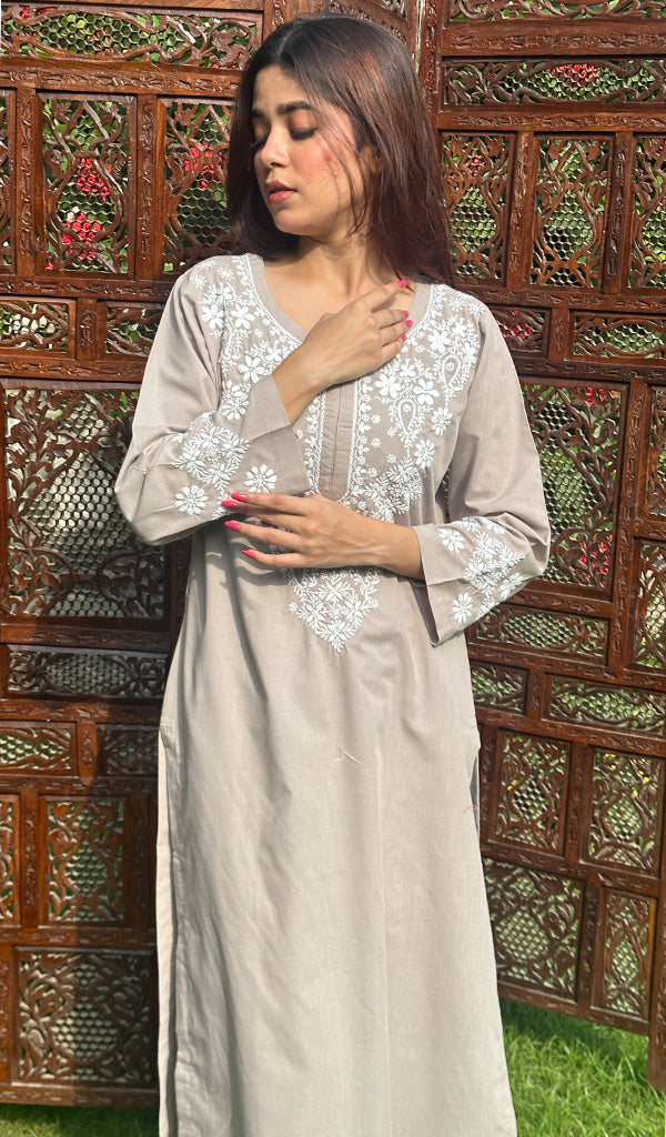 Women's Lucknowi Handcrafted Cotton Chikankari Kurti - HONC0171711