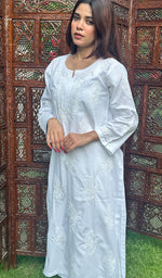 将图像加载到图库查看器中， Lakhnavi 手工制作 Mulmul 棉 Chikankari Kurti- HONC00129536
