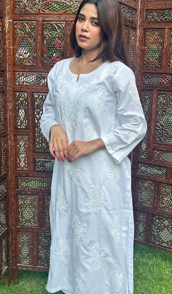 Lakhnavi 手工制作 Mulmul 棉 Chikankari Kurti- HONC00129536