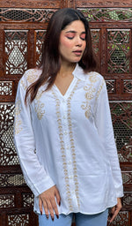 将图像加载到图库查看器中， Muskan Women&#39;s Lakhnavi Handcrafted Modal Cotton Chikankari Top - HONC0248833
