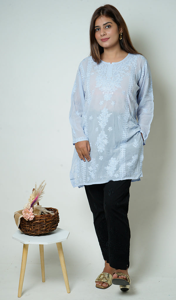 Women's Lucknowi Handcrafted Viscose Georgette Chikankari Top - HONC0133200
